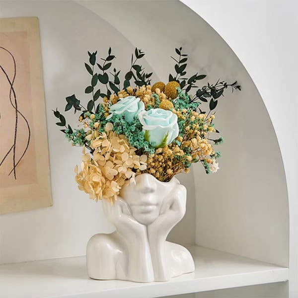 Hoved Ansigts Vase til Planter Keramisk Krop Blomster Vase til Moderne Hjemmeindretning Hvid Matt Dekorativ Vase Moderne Chic Vase Dekoration til Kontor Hjem A  A