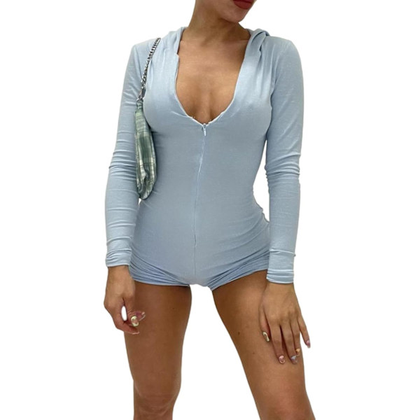 Kvinners tettsittende jumpsuit-pyjamas med firkantet hals, lange ermer og helfarge yoga