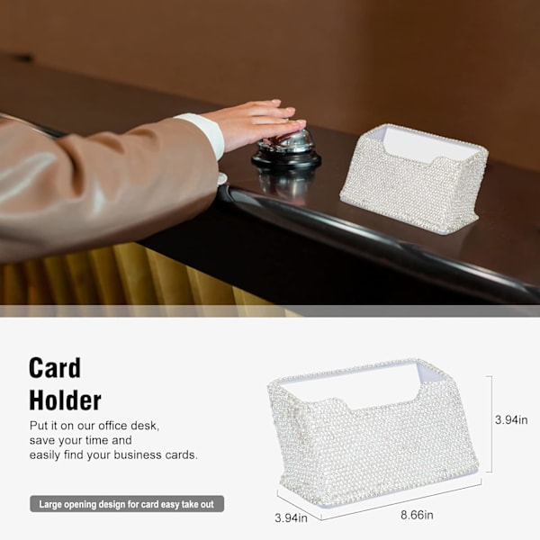 Bling Crystl Luxury  Dimond Round ncil n Pot Holder & Stpler & Crd Holder & Desktop T Disnser Office Sttionery Kit for Fshion White