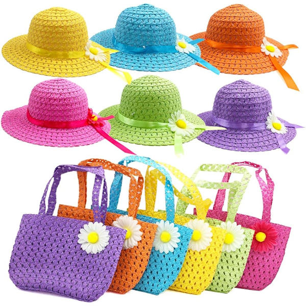 6 set flicksolhatt och handväskor för flickor