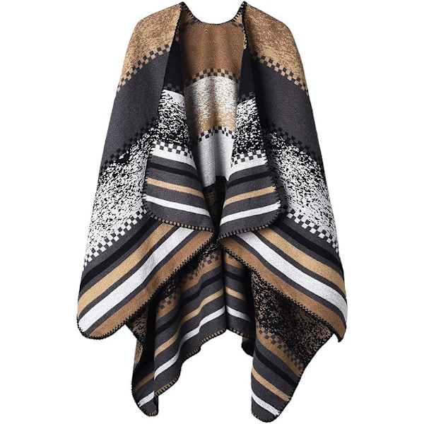 Dam vinter varm sjal wraps cape höst stickad ull rutig ponchos filt tröja