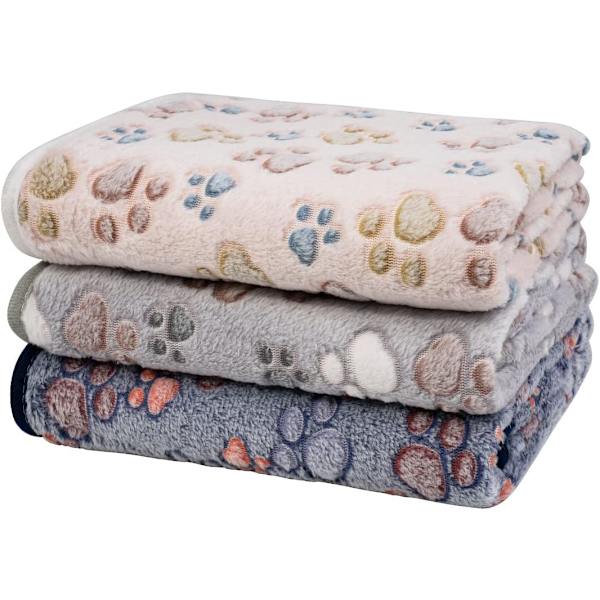 1 pakke med 3 hundetæpper. Blødt og fluffy fleece kæledyrstæppe varmt soveunderlag