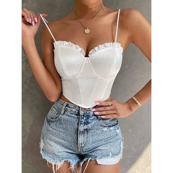 Kvinners ermeløs kjede spaghetti stropp flekk cami crop topp bustier