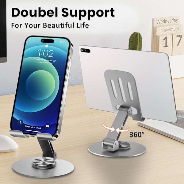 Universellt Mobiltelefonställ i Metall, Multi-Vinkel Justerbar 360° Rotation Halkfritt Metalltelefonställ Kompatibelt med iPhone 16 Pro Max och Alla Smartphones