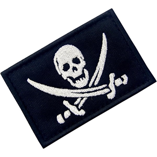 Piratflagg Militær Moral Fastener Borrelås Patch - Hvit & Svart