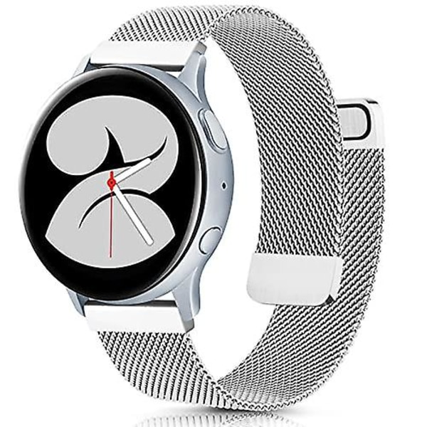 Milanese-rem för Samsung Galaxy Watch 4 Active 2 Huawei Watch Gt2 Magnetiskt spänne Metall Andningsbart armband för Amazfit Gtr Silver Active 2 40mm-44mm