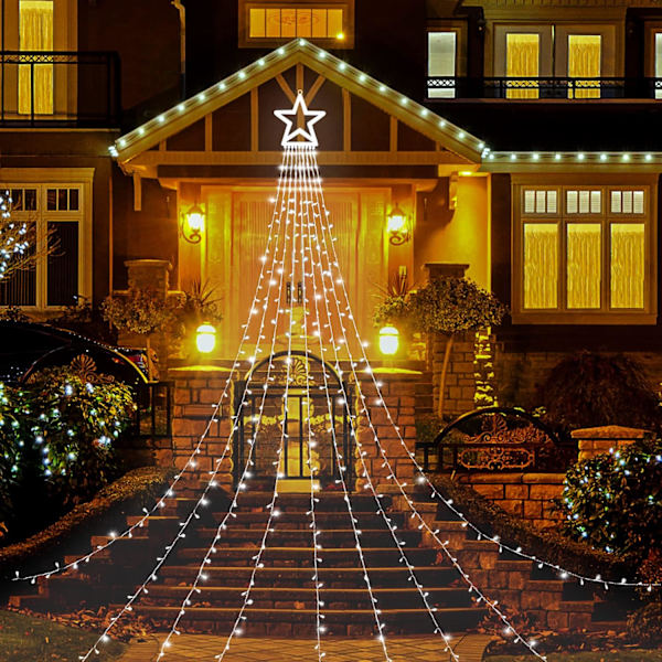 (Uppgraderad) Juldekoration Utomhus Stjärnstränglampor, 320 LED Julgransstjärnlampor med 12\" Ljussatt Stjärna för Halloween Jul