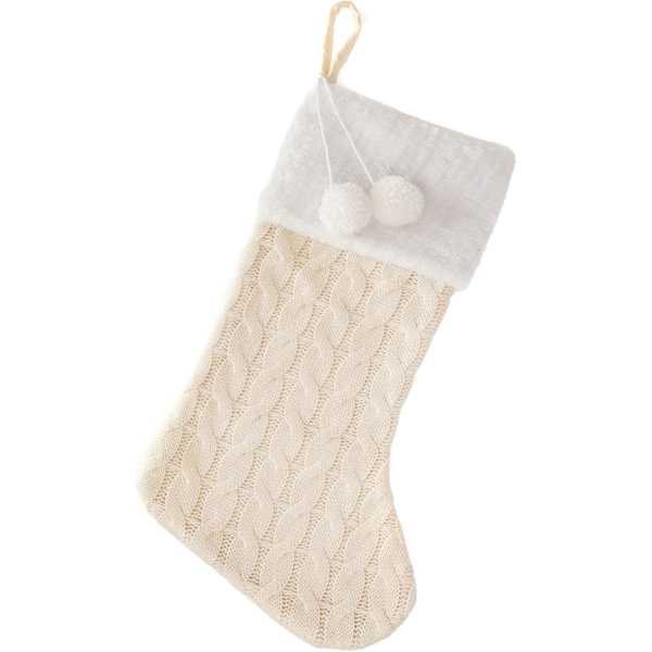 Stickade julstrumpor med Pom Pom - 20 tums vit strumpa