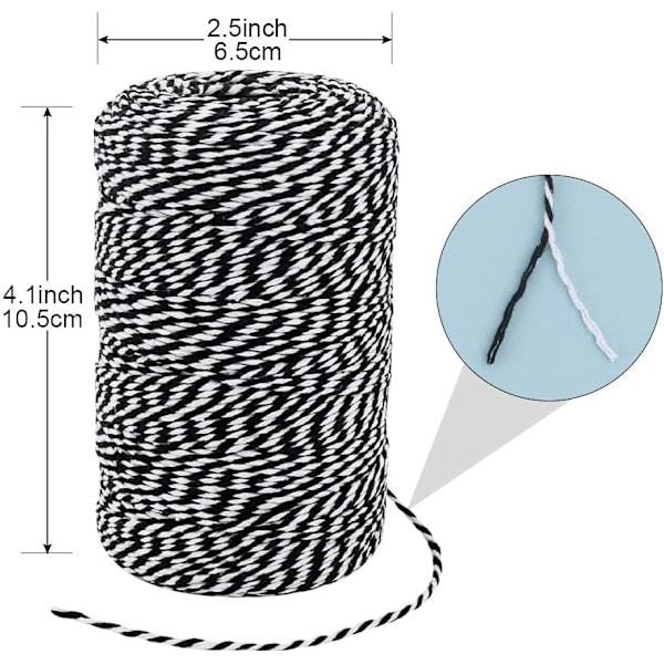 Svart och vit snöre, 656 fot 2 mm bomullsbagerigarn för slaktare