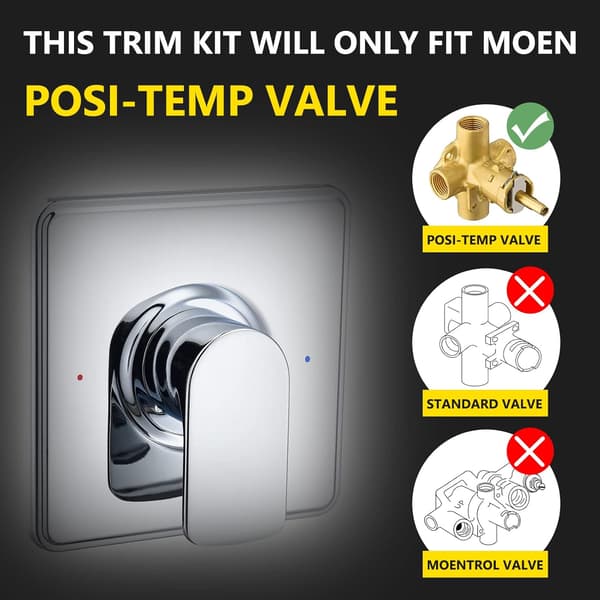 Dusjarmatursett, kompatibel med Moen Posi-Temp ventil,