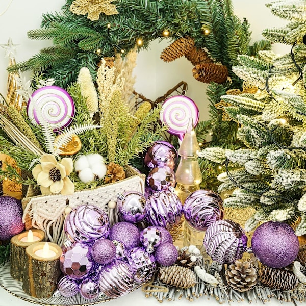 24 stk julekulepynt i 24 karat gull, knusesikre julepynt til å henge på juletreet