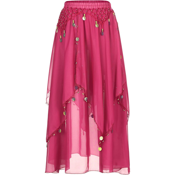 Kvinders mavedans kjole sæt mave tyl flæseærmet crop top med chiffon dans nederdel varm pink one size varm pink one size