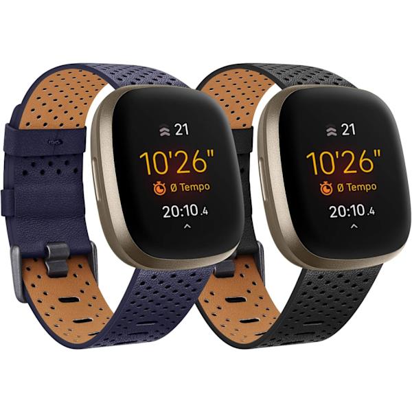 Læderremme, der er kompatible med Fitbit Versa 3 / Fitbit Sense (Pakke med 2)