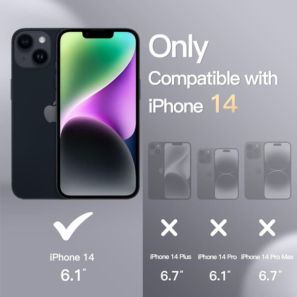 Silikondeksel til iPhone 14 6,1 tommer - Full beskyttelse, støtsikker, mikrofiberfôr