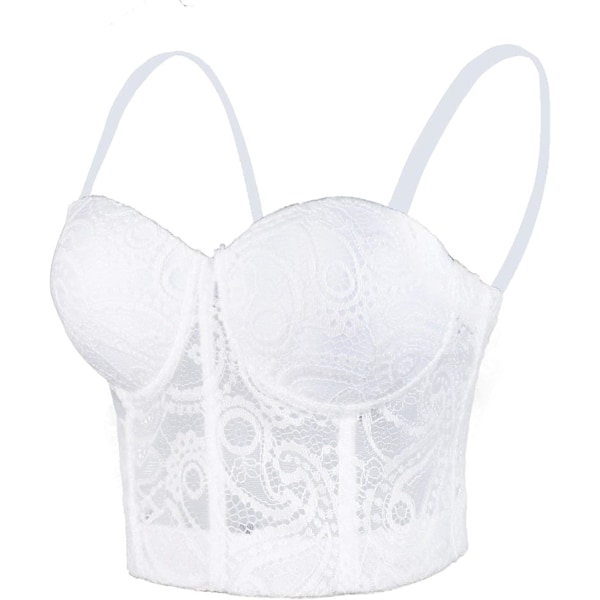 Kvinders Paisley Mesh Lace Bustier Crop Top Sexet Korset Top BH Hvid