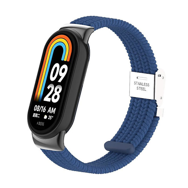 För Xiaomi Smart Band 8 flätad nylon klockarmband justerbart spänne elastiskt band Dark Blue