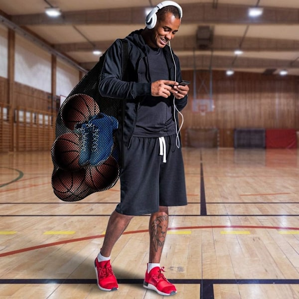 Ekstra stor sportsboldtaske i mesh, basketballtasker til holdbolde, justerbar