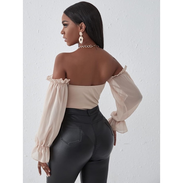 Kvinners Off The Shoulder Mesh Lang Ermet Bodysuit Bluser Topper