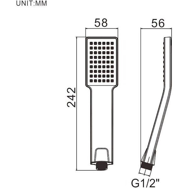 M20202 Firkantet Dusjhode - Høyt Trykk Regnfall & Sparemoduser - Universal 1/2\" Håndholdt for Badekarbatterier (Krom)