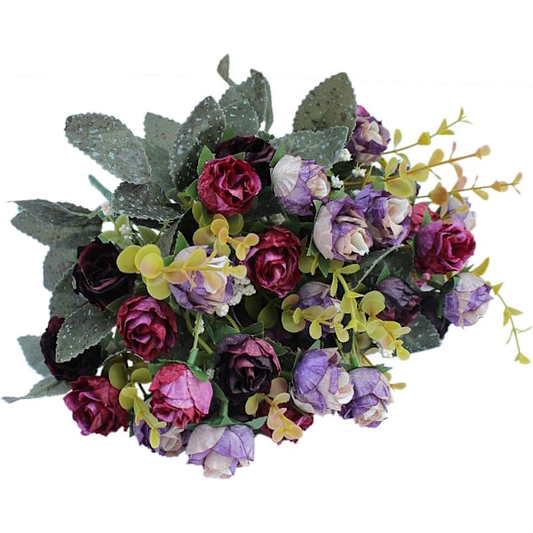 7 Grener 21 Hoder Kunstig Silke Falske Blomster Blad Rose Bryllup Blomsterdekor