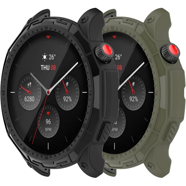 Etui for Amazfit GTR 4 - Svart/grønt deksel og skjermbeskytter