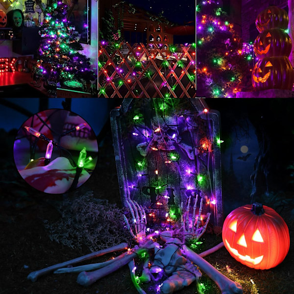 Halloween ljusslinga, 33ft 100 LED Halloween dekorativa lampor med 8 lägen och timer, vattentät batteridriven mini ljusslinga orange ljusslinga