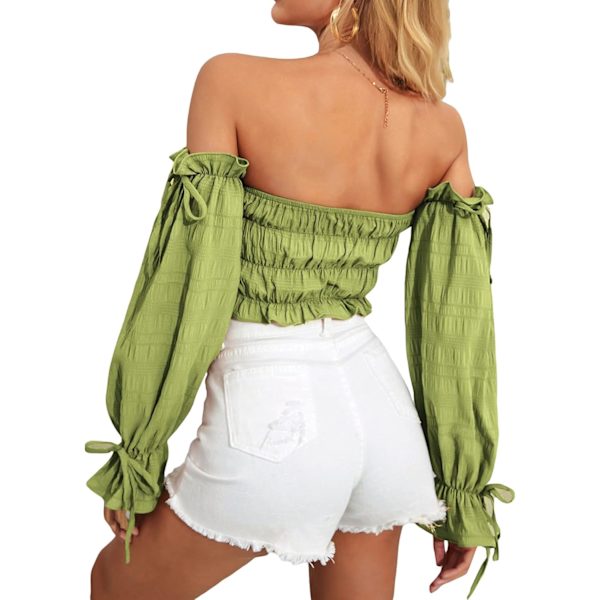 Kvinners Off Shoulder Puffy Sleeve Korsett T-skjorter Blomstertrykt Mønster Lang