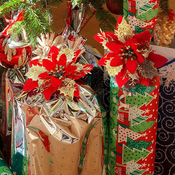 12 st glitter julstjärnor konstgjorda julblomsdekorationer blommor