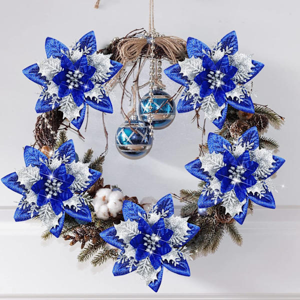 12 st glitter julstjärna konstgjorda julblomsdekorationer blommor