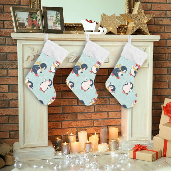 Julklapp, Personliga Julklappsstrumpor 2-pack Pingvin Söt Djur Retro 18 tum Julstrumpor Hängande Ornament Eldstad för Träd