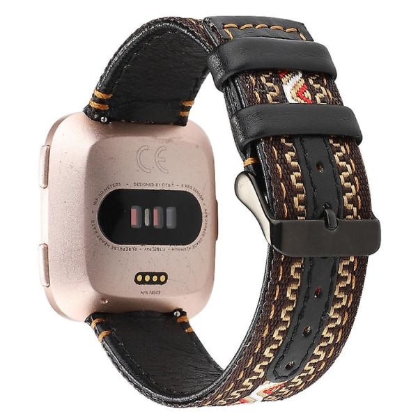 For Fitbit Versa Etnisk Stil Ægte Læder Watch Band LEQ Bohemia
