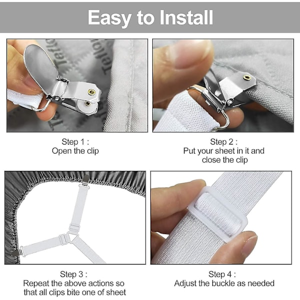 Blad med strikkstropp Justerbar bladklemme med ufarlig spenne Bladklemdesign (6 i 1 stropp med 12 klips), hvit