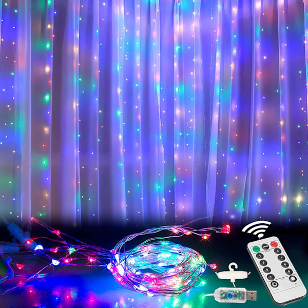 LED-ljusslinga med fjärrkontroll, vägglampa, hängande lampor för fest