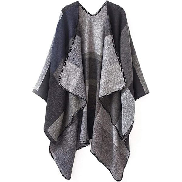 Rutiga tröja poncho öppen framsida cape kappa & filt sjal för kvinnor