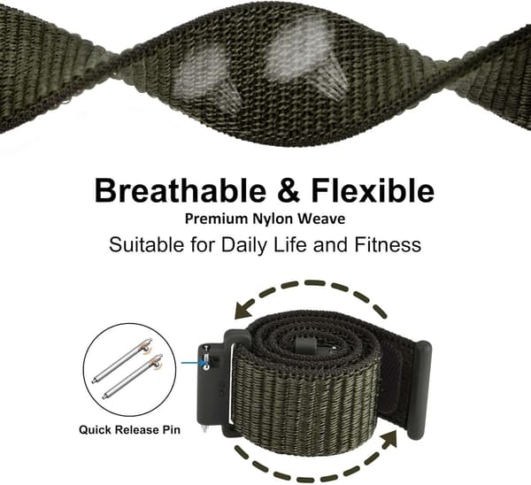 20 mm justerbar nylon urrem, Quick Release Sport Loop rem (Army