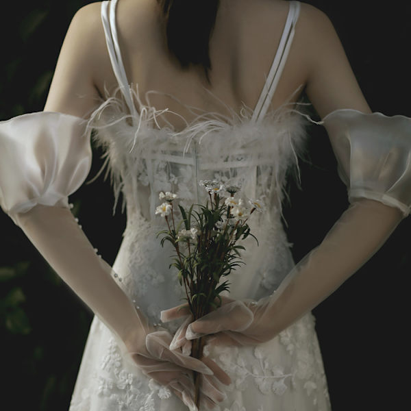 Nya bröllopshandskar Bridal Pearl Transparent Sheer Handskar