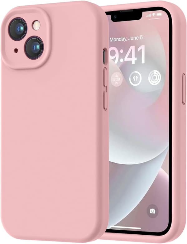 iPhone 14 cover i premium silikone med mikrofiberfor, stødresistent - Rosa