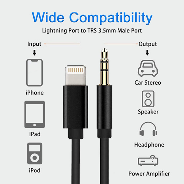 Aux-kabel för iPhone - [Apple MFi-certifierad] Lightning till 3,5 mm ljud