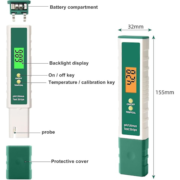 Vannkvalitetstester Ph-måler, digital Ph-måler Ph-tester Vannkvalitetstester Temperaturfunksjon Auspicious