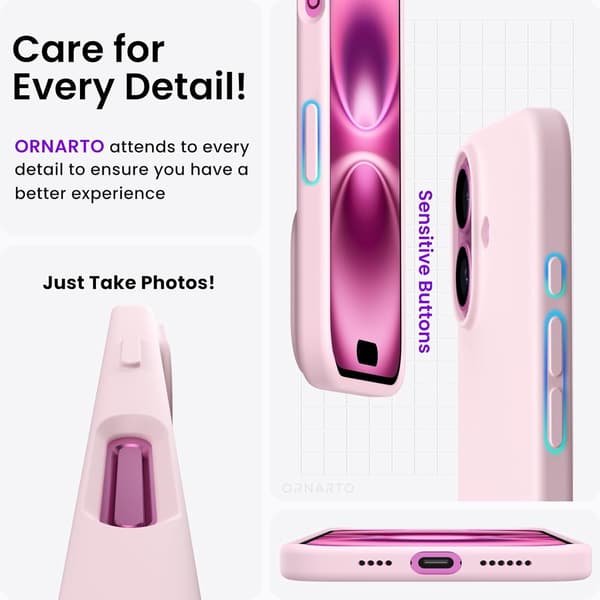 Slankt 3-lags flytende silikondeksel til iPhone 16 Plus - Full beskyttelse, rosa