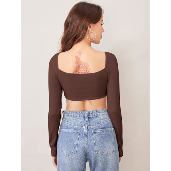 Söt korsetttopp för kvinnor med långa ärmar Crop Tops fyrkantig hals