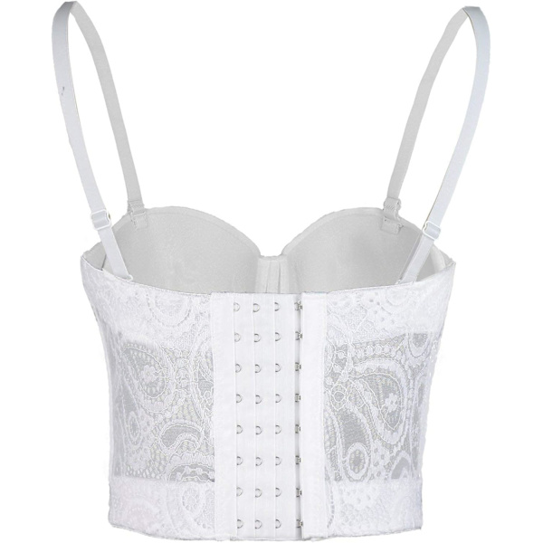 Kvinders Paisley Mesh Lace Bustier Crop Top Sexet Korset Top BH Hvid