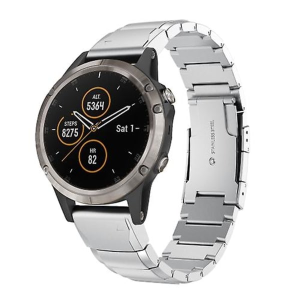 For Garmin Fenix 5 Plus 22mm Skildpadde Skal Rustfrit Stål Urrem YWK Sliver