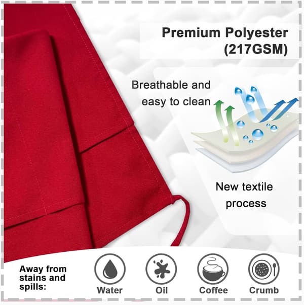 Midjeforkle med 3 lommer, 1 pakke spunnet polyester halvserverforkle for kvinner og menn, kort halvlangt forkle med lang midjestropp for restaurantservere,
