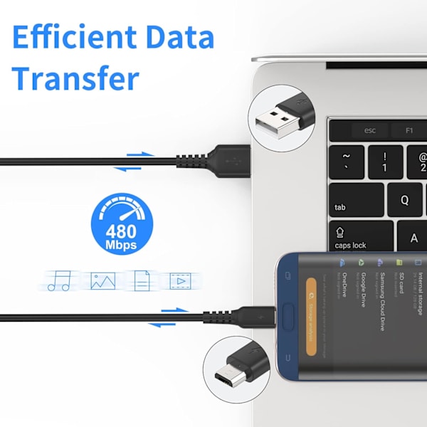 1FT Micro USB-kabel kort, 5-pack USB till Micro USB-sladd snabb