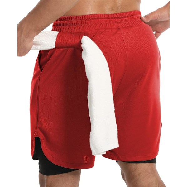 Herr löparshorts 2 i 1, andningsbara gym shorts för män