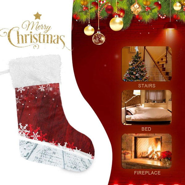 Julklapp, personliga julklappsstrumpor 2-pack Jul Snöflingor Röd Trä 18 tum Julstrumpor Hängande Ornament Eldstad