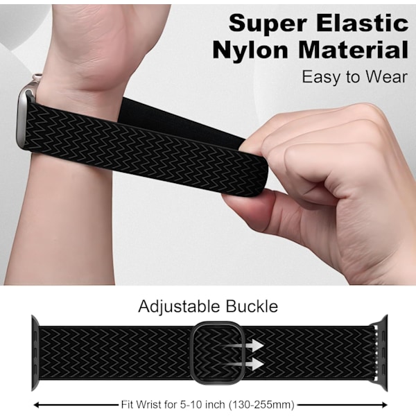 Nylon Stretchy Solo Loop Band kompatibel med Apple Watch Band 44 mm