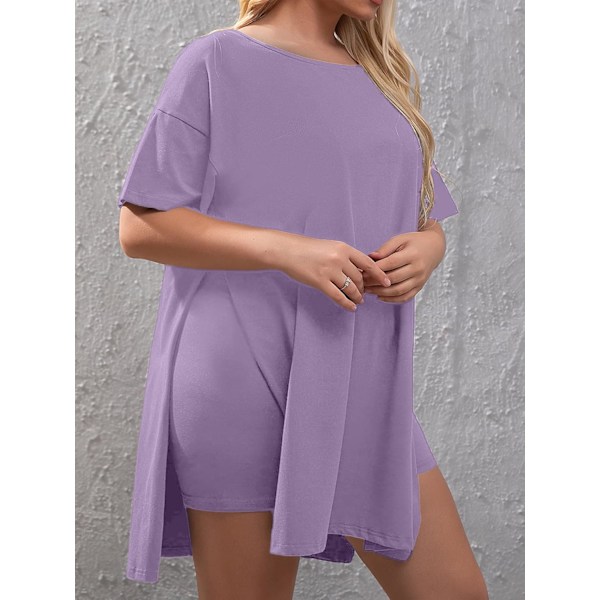Kvinnors Plus Size 2-delade Outfits Kortärmad Split Tee Shirt Tunika Toppar Biker