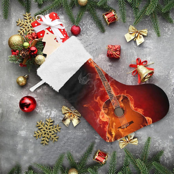 Julklapp, personliga julklappsstrumpor 2-pack Gitarr Eld 45,7 cm Julstrumpor Hängande Ornament Kamin för träddekoration 17